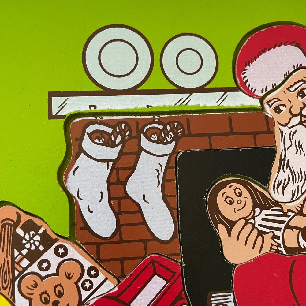 Vintage 1983 Judy Instructo Santa Claus Wooden Tray Puzzle 17pc J606079 Green
